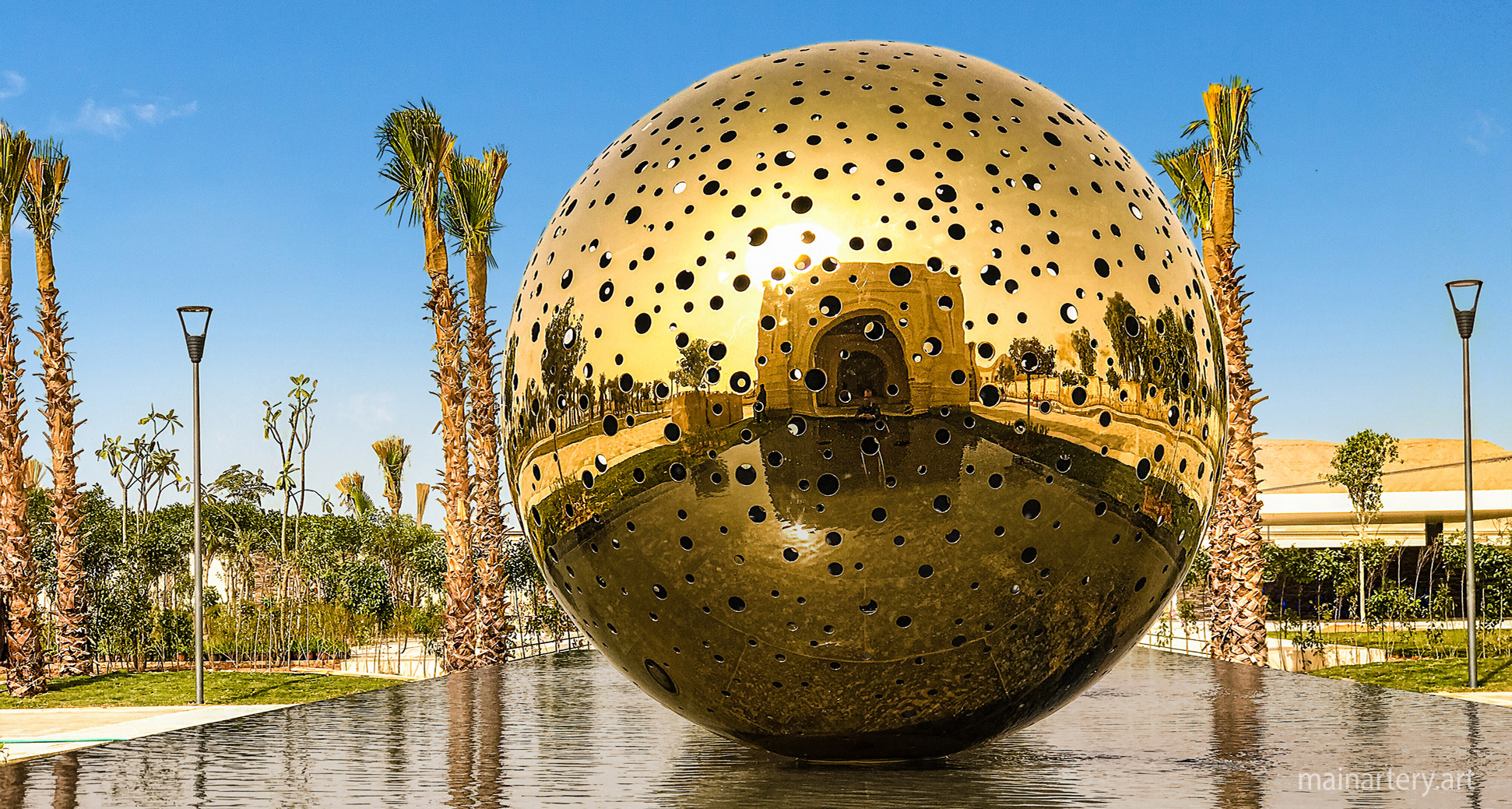 large gold titanium contemporary outdoor sculpture image