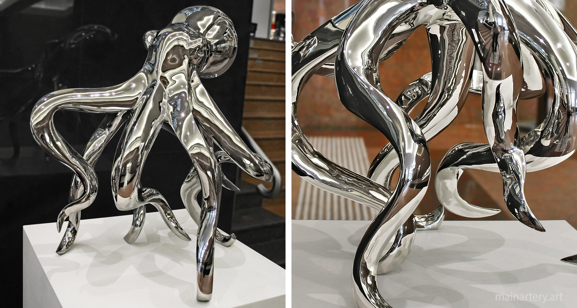 mirror polished organic octopus foyer sculpture image
