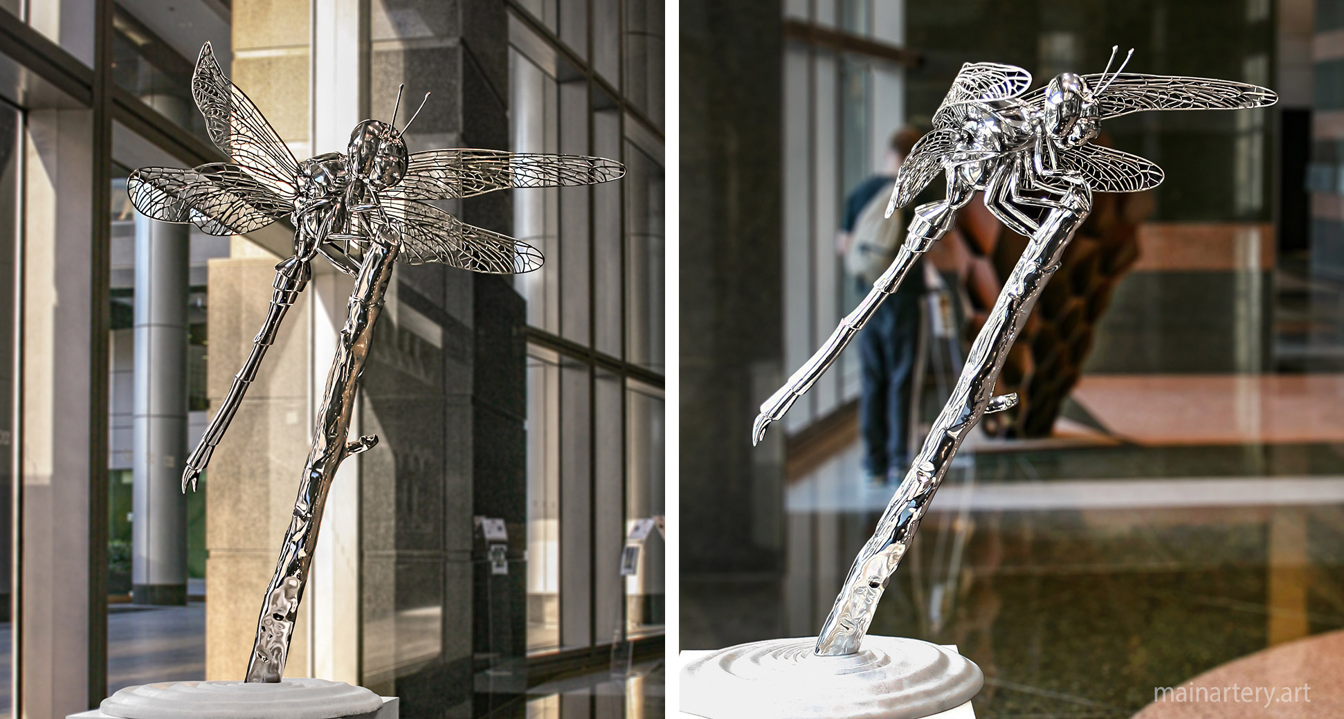 polished stainless steel dragonfly artwork image