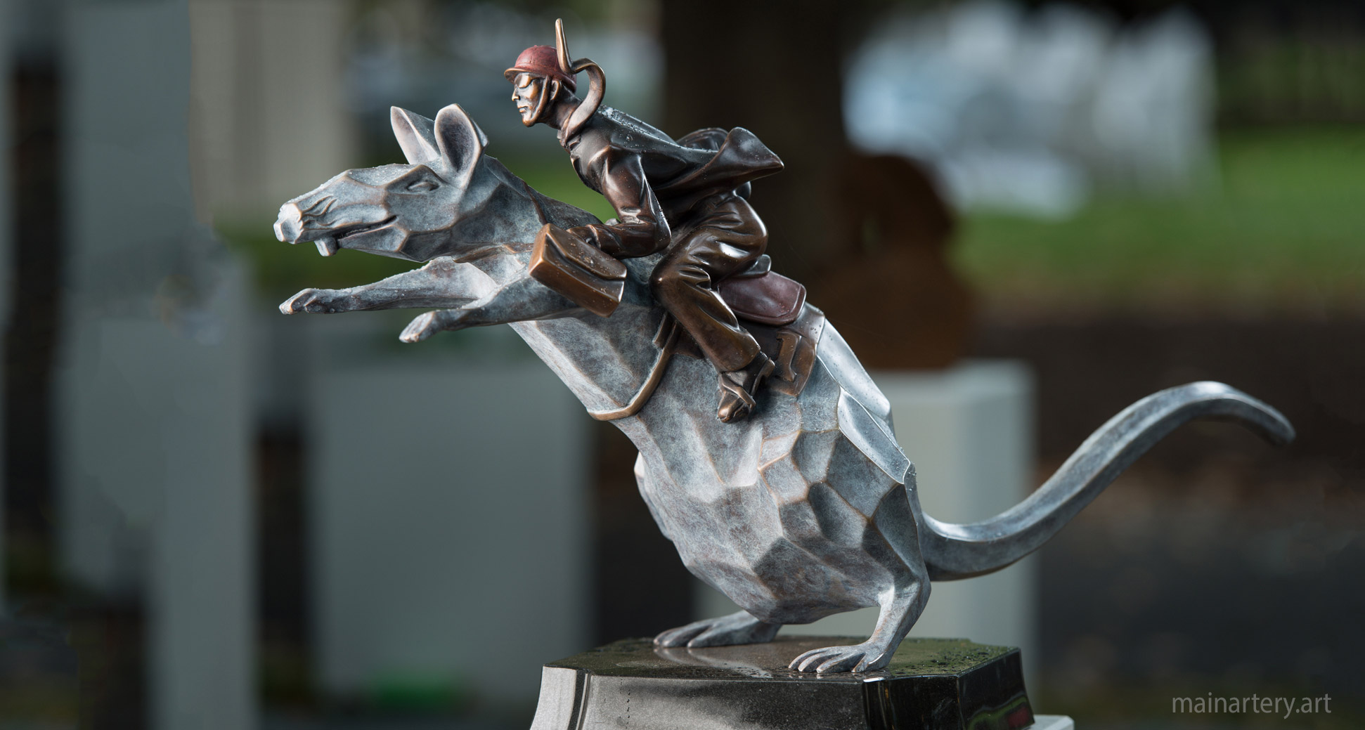 tabletop bronze rat jockey artwork image
