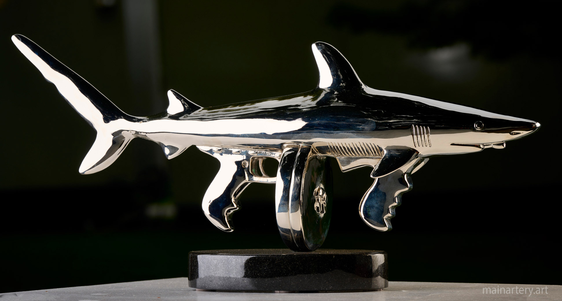 tabletop stainless contemporary shark sculpture image