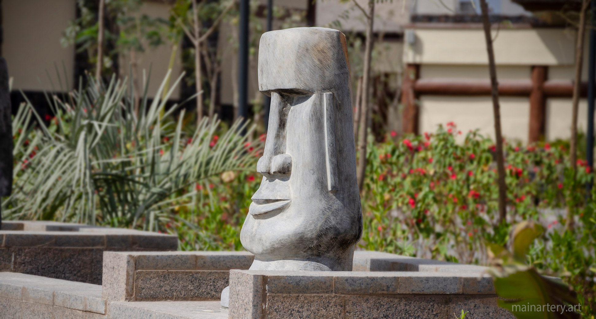 easter island stone contemporary moai head art image