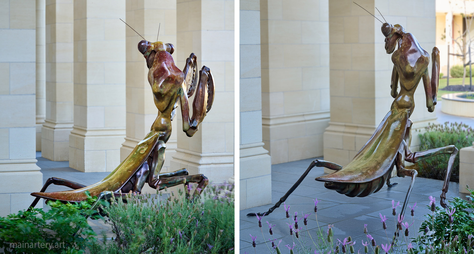 freestanding patina property praying mantis sculpture image