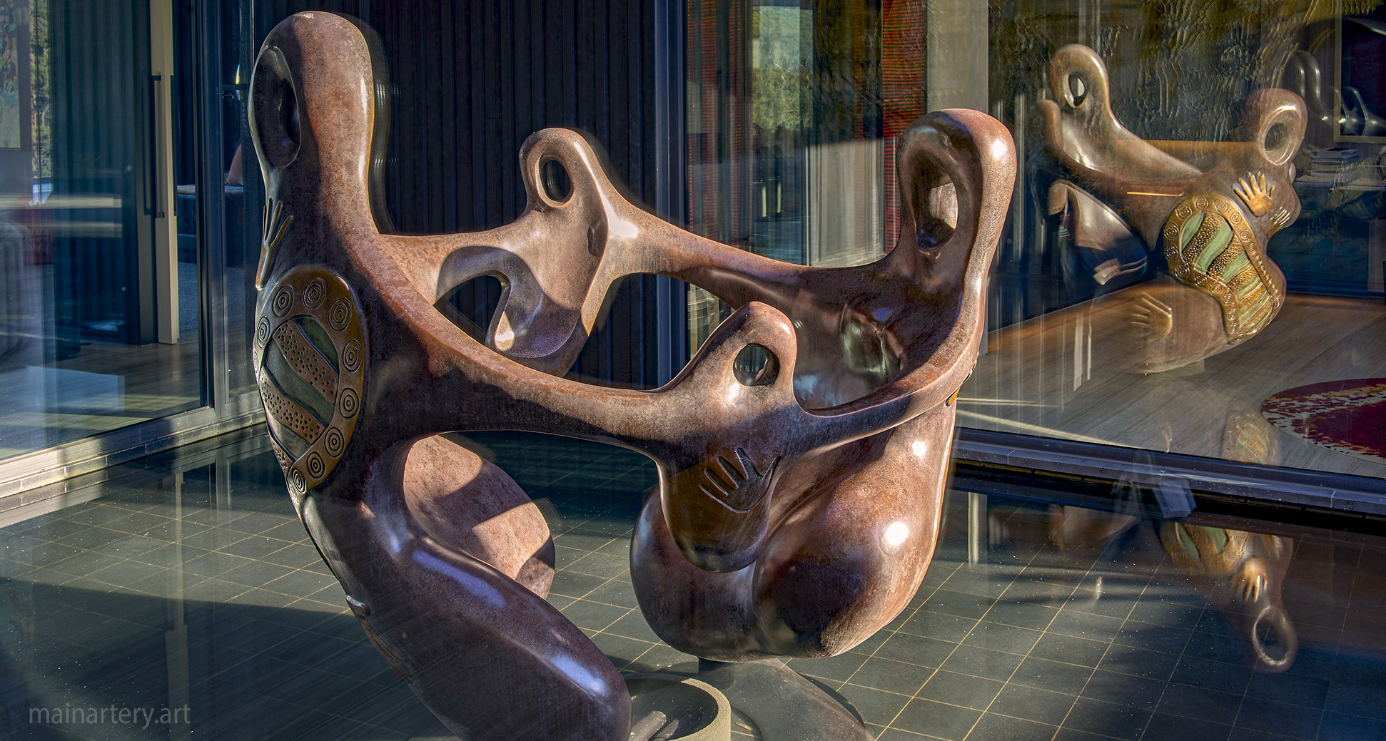 huge bonze multi patina indigenous australian collaboration water feature image