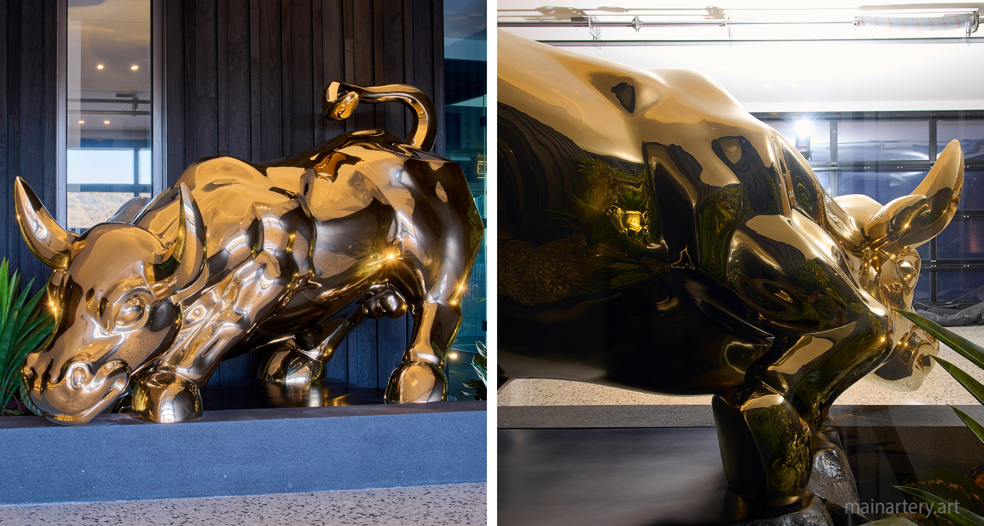 luxury garage polished titanium raging bull mancave art image