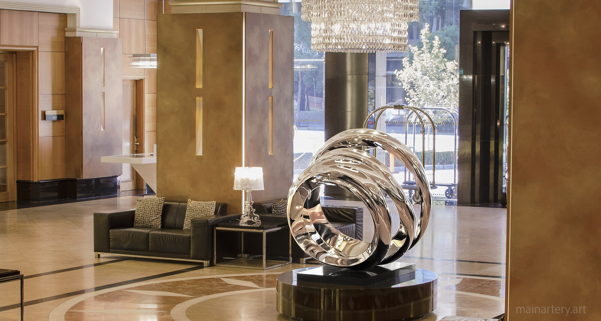 large stainless steel spherical interior sculpture image