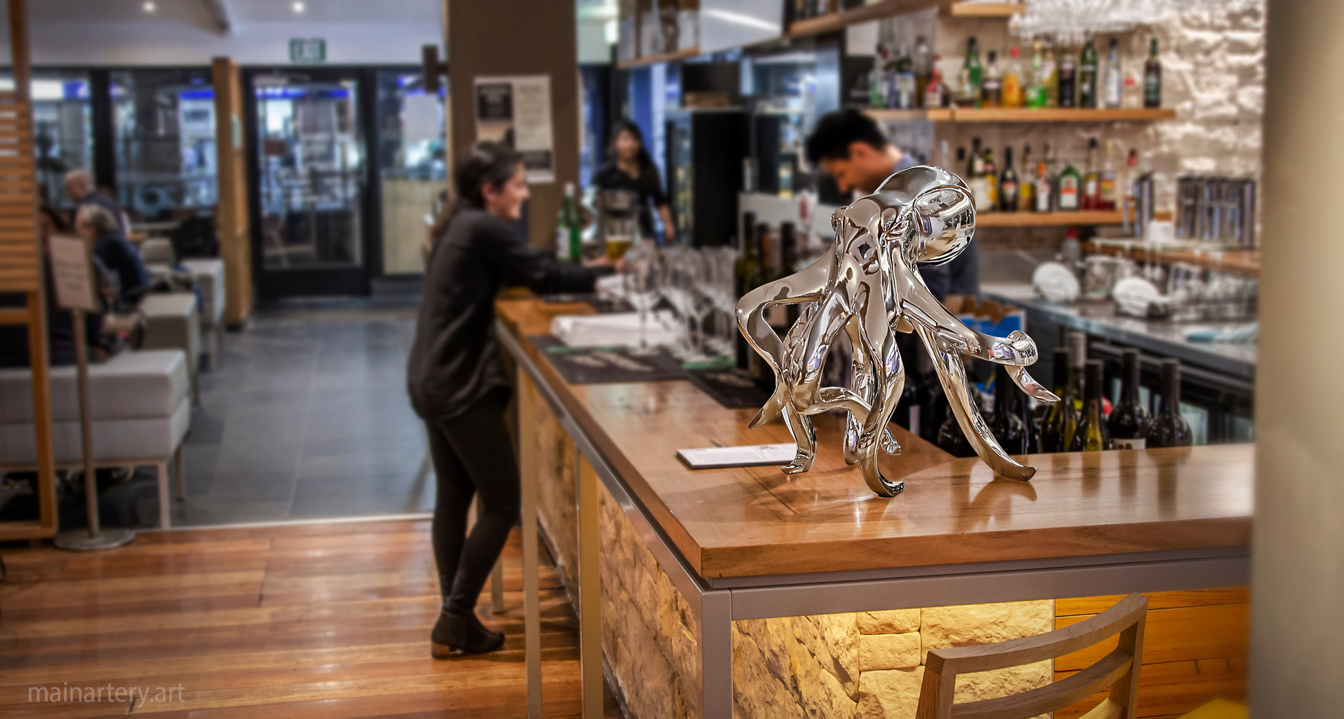 tiny polished octopus restaurant sculpture image